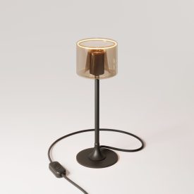 MAG-Y table lamp with round metal base and Ghost smoked bulb