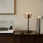 MAG-Y table lamp with round metal base and Ghost smoked bulb