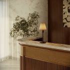 MAG-Y table lamp with round metal base and lampshade attachment