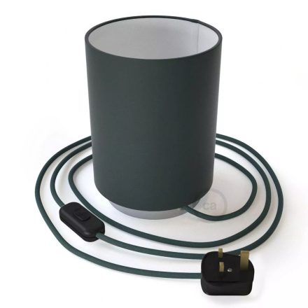  Posaluce metal table lamp Petrol Blue Cinette Cilindro with lampshade, fabric cable, switch and UK plug