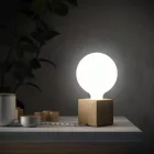  Posaluce Cubetto, wooden table lamp, with fabric cable, switch and two-pole plug
