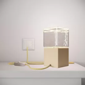    Posaluce Cubetto Color, painted wooden table lamp, with textile cable, switch and UK plug