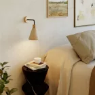 Fermaluce lamp with wooden conical lampshade and curved extension cord