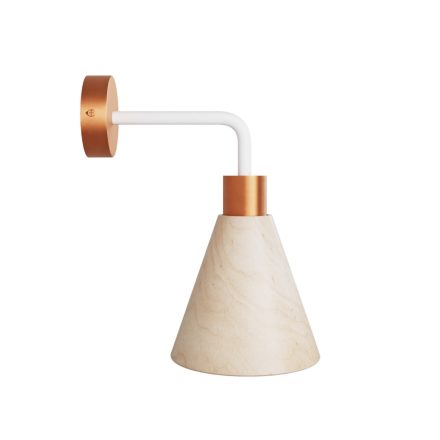 Fermaluce lamp with wooden conical lampshade and curved extension cord
