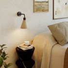 Fermaluce lamp with wooden conical lampshade and curved extension cord