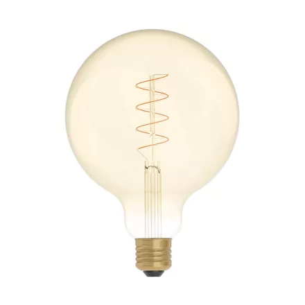 LED gold filament bulb, carbon line, curved spiral, spherical, G125, 4 W, 250 lm, E27, 1800 K, dimmable – C07