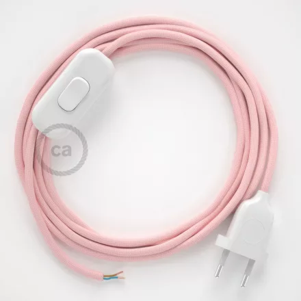 Lamp cable, RM16 baby pink rayon 1.80 m. Choose the color of the switch and plug.