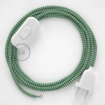  Lamp cable, RZ06 green zigzag rayon 1.80 m. Choose the color of the switch and plug.