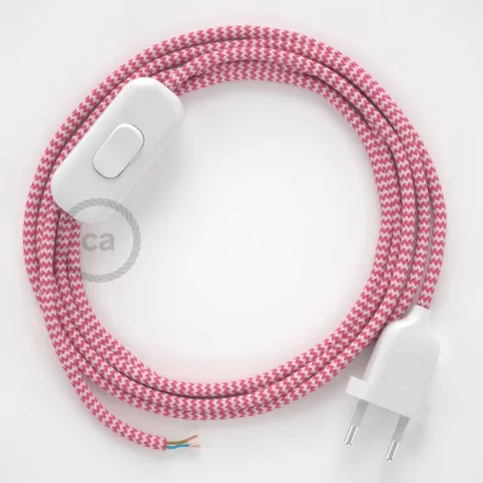  Lamp cable, RZ08 fuchsia zigzag artificial silk 1.80 m. Choose the color of the switch and plug.