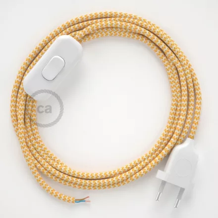  Lamp cable, RZ10 yellow zigzag rayon 1.80 m. Choose the color of the switch and plug.