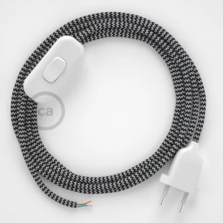  Lamp cable, RZ04 black zigzag rayon 1.80 m. Choose the color of the switch and plug.