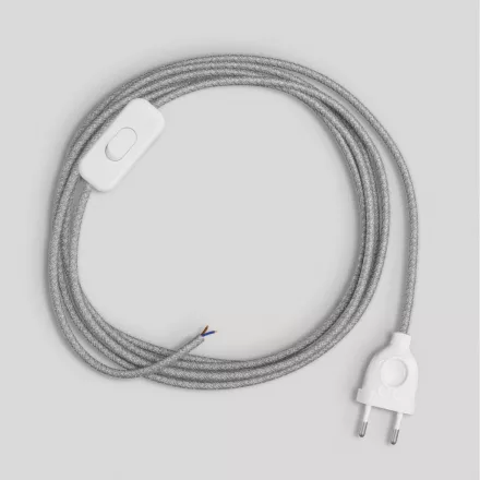 Lamp cord with gray linen cable, 1.80 m