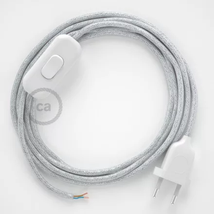  Lamp cable, RL01 shiny white rayon 1.80 m. Choose the color of the switch and plug.