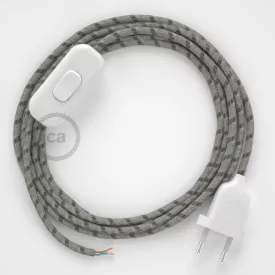    Lamp cable, RD53 bark striped cotton and natural linen 1.80 m. Choose the color of the switch and plug.