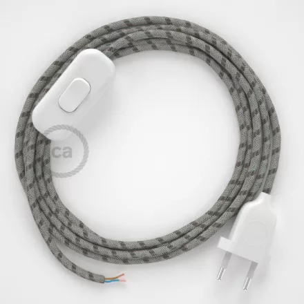  Lamp cable, RD53 bark striped cotton and natural linen 1.80 m. Choose the color of the switch and plug.