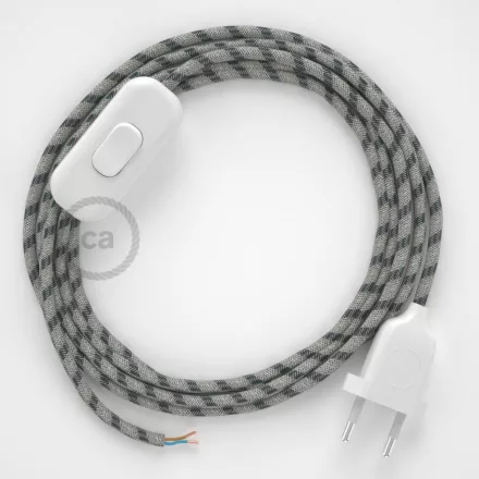  Lamp cable, RD54 anthracite striped cotton and natural linen 1.80 m. Choose the color of the switch and plug.