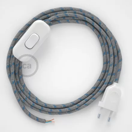  Lamp cable, RD55 blue steward striped cotton and natural linen 1.80 m. Choose the color of the switch and plug.