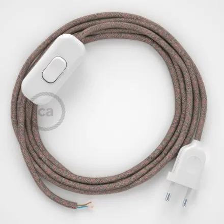  Lamp cable, RD61 antique pink diamond cotton and natural linen 1.80 m. Choose the color of the switch and plug.