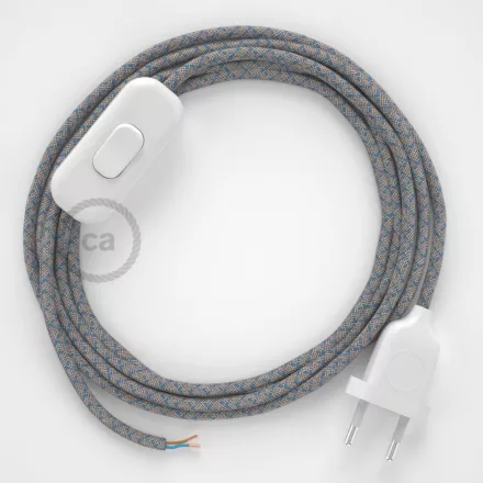 Lamp cable, RD65 blue steward diamond cotton and natural linen 1.80 m. Choose the color of the switch and plug.