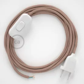    Lamp cable, RD71 antique pink zigzag cotton and natural linen 1.80 m. Choose the color of the switch and plug.