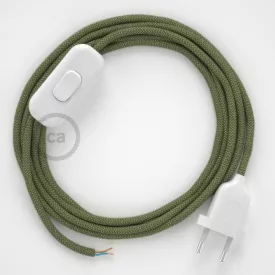    Lamp cable, RD72 thyme green striped cotton and natural linen 1.80 m. Choose the color of the switch and plug.