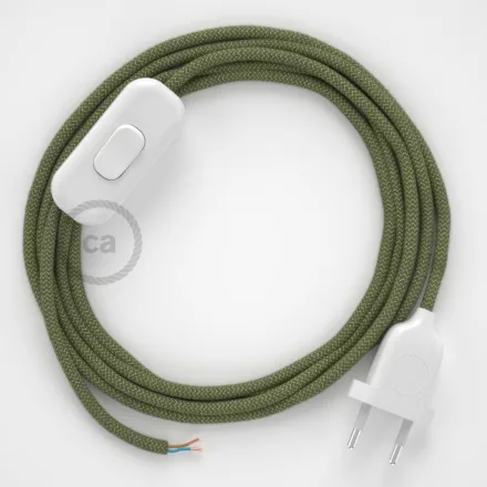  Lamp cable, RD72 thyme green striped cotton and natural linen 1.80 m. Choose the color of the switch and plug.