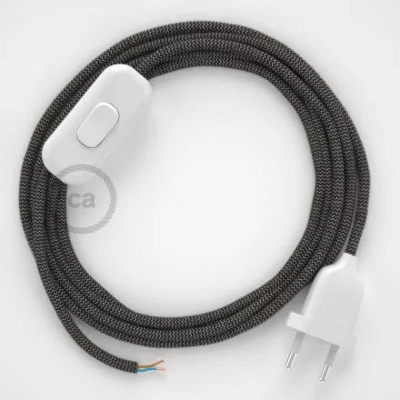  Lamp cable, RD74 anthracite zigzag cotton and natural linen 1.80 m. Choose the color of the switch and plug.