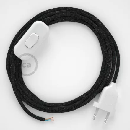  Lamp cable, RL04 sparkling black rayon 1.80 m. Choose the color of the switch and plug.