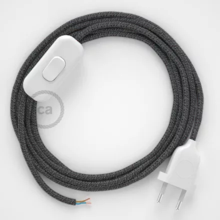 Lamp cable, RS81 black cotton and natural linen 1.80 m. Choose the color of the switch and plug.