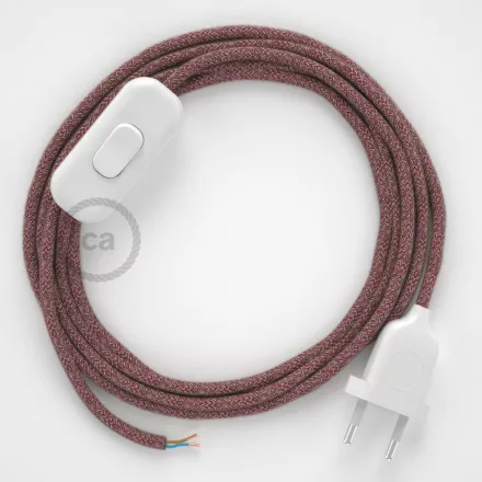  Lamp cable, RS83 red cotton and natural linen 1.80 m. Choose the color of the switch and plug.