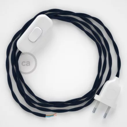  Lamp cable, TM20 dark blue rayon 1.80 m. Choose the color of the switch and plug.