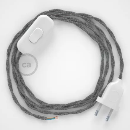  Lamp cable, TN02 gray natural linen 1.80 m. Choose the color of the switch and plug.