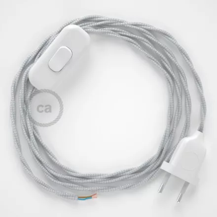 Lamp cable, TM02 silver rayon 1.80 m. Choose the color of the switch and plug.