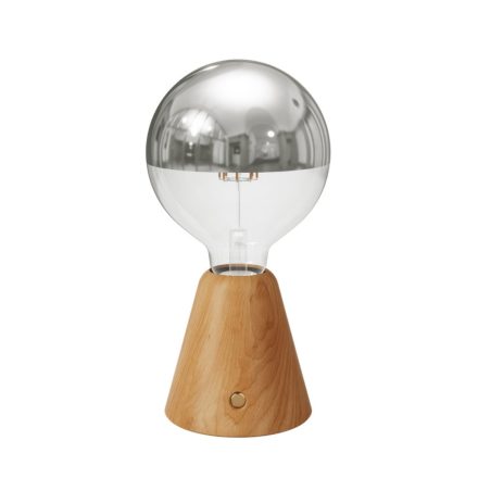 Portable and rechargeable Cabless01 LED lamp with silver hemispherical bulb
