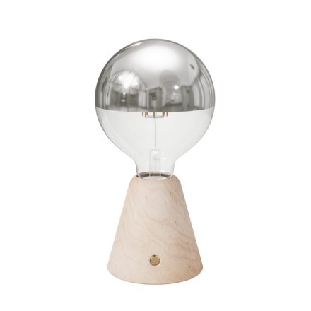 Portable and rechargeable Cabless01 LED lamp with silver hemispherical bulb