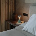 Portable and rechargeable Cabless01 LED lamp with silver hemispherical bulb