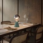 Portable and rechargeable Cabless01 LED lamp with silver hemispherical bulb