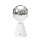 Portable and rechargeable Cabless01 LED lamp with silver hemispherical bulb