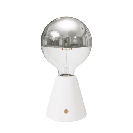 Portable and rechargeable Cabless01 LED lamp with silver hemispherical bulb
