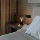 Portable and rechargeable Cabless01 LED lamp with silver hemispherical bulb