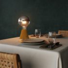 Portable and rechargeable Cabless01 LED lamp with silver hemispherical bulb