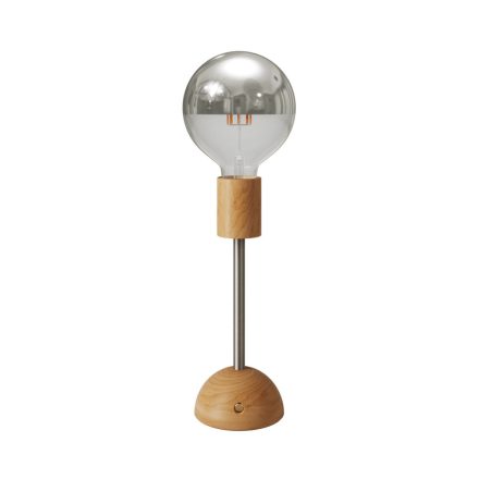 Portable and rechargeable Cabless02 lamp with silver hemispherical bulb