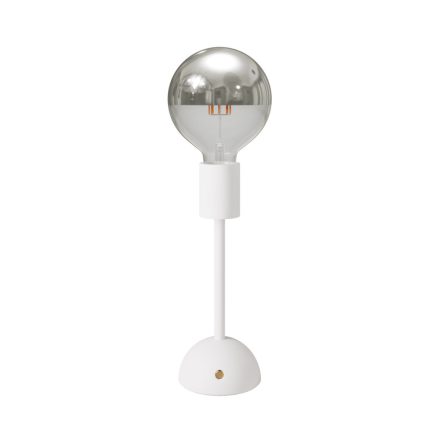 Portable and rechargeable Cabless02 lamp with silver hemispherical bulb