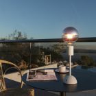 Portable and rechargeable Cabless02 lamp with silver hemispherical bulb