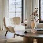 Portable and rechargeable Cabless02 lamp with silver hemispherical bulb