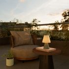 Portable and rechargeable Cabless11 lamp with Drop bulb and lampshade