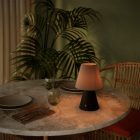 Portable and rechargeable Cabless11 lamp with Drop bulb and lampshade