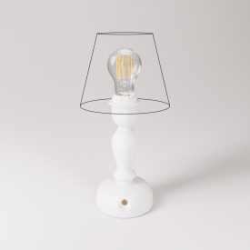   Portable and rechargeable Cabless14 lamp with teardrop-shaped bulb and lampshade