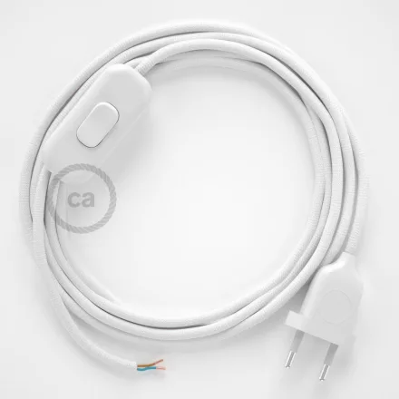  Lamp cable, RM01 white rayon 1.80 m. Choose the color of the switch and plug.