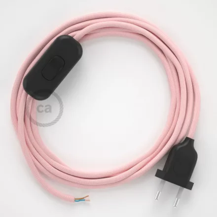  Lamp cable, RM16 baby pink rayon 1.80 m. Choose the color of the switch and plug.